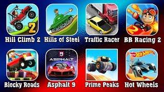 Collection RACING games Hill Climb 2 Hot Wheels Asphalt 9 Hills of Steel Traffic Racer Blocky Roads