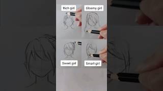 How to draw hair for anime girl (Pt 2) | Different hairstyles #shorts #draw