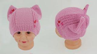 Knitted kitten hat for spring  Шапка Котенок на весну спицами