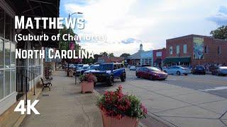 Matthews (suburb of Charlotte), NC | Walking Tour | 4K