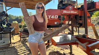 WIFE takes over the Sawmill!!! (Full day of Sawing!!!)