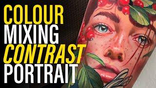 How to TATTOO COLOUR FACE || Colour Mixing, Contrast, No BLACK