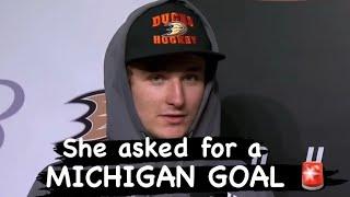 Trevor Zegras post game interview  MICHIGAN LACROSSE style goal