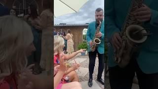Our funky Sax player entertaining the ladies ️ at Rhyse Farm Wedding Venue, Tenbury Wells