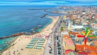 Vila do Conde beach aerial - Navigators church - Igreja Nosso Senhor dos Navegantes - 4K UltraHD