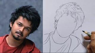 How to Draw Thalapathy Vijay / Actor Vijay Easy Drawing