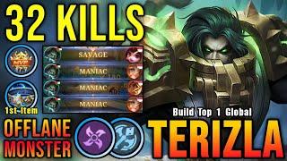 32 Kills + SAVAGE & MANIAC!! Terizla New Build (ONE SHOT DELETE) - Build Top 1 Global Terizla ~ MLBB