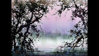 Watercolor Painting: Mist Over the Lake - Central Part : Part 2 #art #watercolorpainting