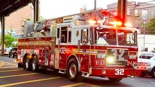  FIRST SEAGRAVE LADDER IN 17 YEARS  FDNY Ladder 32 Comes in Hot to Fire House Real Q2B