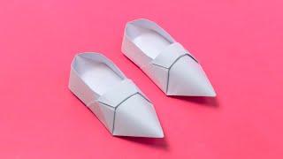 Оригами: туфли. Как делается туфелька из бумаги А4 без клея и без ножниц - лёгкое оригами