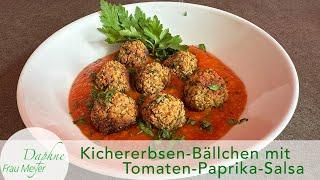 Kichererbsen-Bällchen mit einer fantastischen Tomaten-Paprika-Salsa #vegan #kichererbsen #tomaten