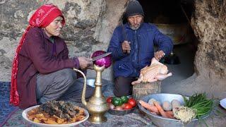 Cold Winter Day in a Cave and Old Lovers Cooking Village Style Food | Village Life in Afghanistan