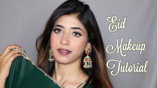 Easy Eid Makeup on green dress / Eid makeup using minimum product