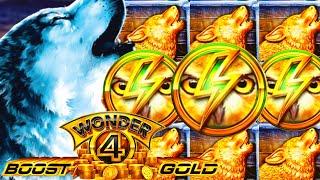 SUPER BIG WIN! ALL15 HEADS? RARE TIMBER WOLF RETRIGGER! WONDER 4 BOOST GOLD Slot Machine