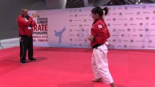 Sandra SANCHEZ of Spain warming up before Kata Final. 2015 European Karate Championships