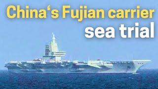 China Fujian aircraft carrier: close look of the first sea trial. Type 003 carrier ready in 2026.
