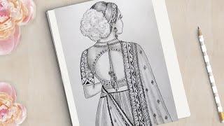 How to draw a Beautiful Traditional Girl Back Side Very Easy || Girl Drawing Easy || Pencil sketch