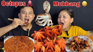 FIRST TIME TRYING OCTOPUS NOODLES &SUSAGE MUKBANG || CHOPSTICK CHALLENGE