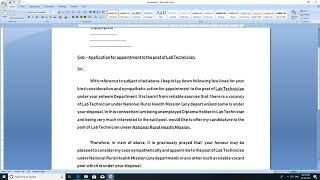 Application letter for the post of Lab Technician