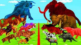 10 Mammoth Elephant Cow Vs 10 Giant Wolf Zombie Elephants Fight Cow Baby Saved By Woolly Mammoth