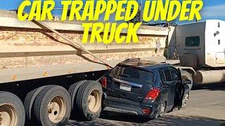 CAR TRAPED UNDER THE TRUCK, WHO IS AT FAULT Road Rage Bad Drivers Hit and Run Instant Karma Dashcam