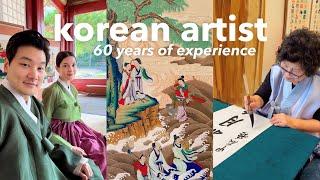 traditional korean art MASTER  painting, calligraphy & wearing hanbok in a seoul palace