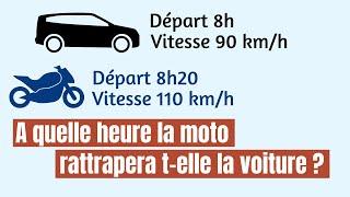 A quelle heure la moto va-t-elle rattraper la voiture?