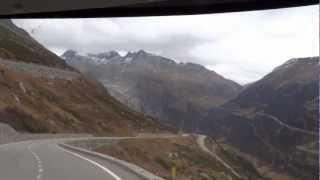 OurTour driving the Grimsel Pass, Switzerland in a motorhome