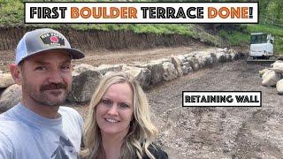 First Boulder Retaining Wall Terrace Done! (5 Ton Boulders, 5 Ton Mini Ex)