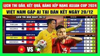 Lịch Thi Đấu, Kết Quả, Bảng Xếp Hạng ASEAN Cup 2024 Ngày 20-12 | Việt Nam Gặp Ai Tại Bán Kết?