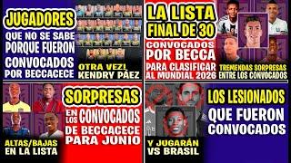 SORPRESAS! LA LISTA FINAL DE 30 CONVOCADOS POR BECCACECE PARA CLASIFICAR AL MUNDIAL 2026 - M. HOYOS?