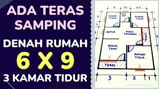 Denah Rumah Ukuran 6x9 Dengan 3 Kamar Tidur Ada Teras Samping Rumah