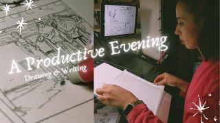 A productive evening drawing and writing | Studio Art Vlog