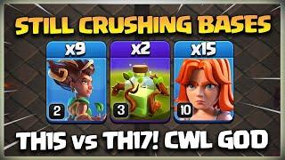 OP Th15 vs Th17Overgrowth Spell + Root Riders + Valkyries = 3 Star Attack! TH15 Attack Strategy coc