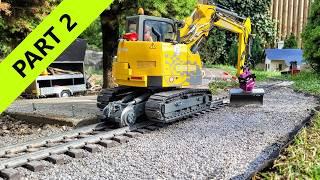 Build a small train station, RC excavator Hitachi ZX135, CASE CX85RR RailRoad, Scania Truck. Part 2