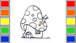 Mushroom House Coloring Page for Toddlers | Child Art | Daily Arts By Rahul