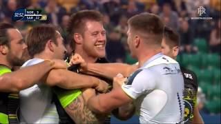 Owen Farrell dump tackle sparks fiery confrontation with Teimana Harrison