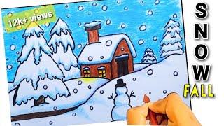 Draw SNOWY WEATHER Scenery • Winter Day Drawing— How To Draw WINTER SEASON || Mousumi Zone