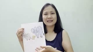 Hand-colored by me! Instructions for coloring a family of elephants walking