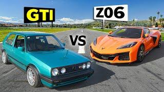 Can a 600hp GTI beat a C8 Z06 Corvette in a No Prep Drag Race?