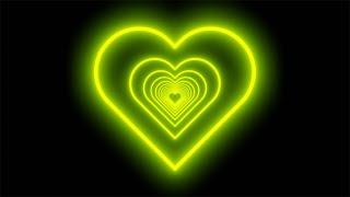 Neon Tunnel of Green Hearts on Black Background. Video Loop