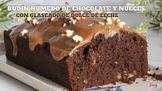 BUDIN HÚMEDO DE CHOCOLATE Y NUECES CON GLASEADO DE DULCE DE LECHE RICO Y FÁCIL | Elu Sweets