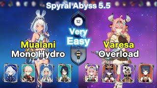 C0 Mualani Mono Hydro & C0 Varesa Overload | Spyral Abyss 5.5 | Genshin Impact