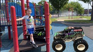 MONSTER TRUCKS PLAY AT THE PARK  Grave Digger Monster Trucks hunt