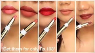 MYGLAMM Ultimatte Long Stay Matte Lipstick || Swatches & Review  | *TRICK* Get them for Rs. 198 only