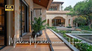 A Modern Mediterranean Dream Home with Stucco Stone Walls, Wood Accents & Natural Courtyard Retreats