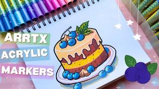 🫐 Drawing a Cute Blueberry Cheesecake ft. Arrtx Acrylic Marker Set 48-color _ Unboxing & Review