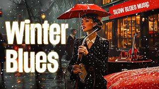 Late Night Blues for Stress Relief / Slow Blues Guitar Instrumental & Snowfall Winter for Relax Mood