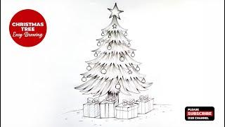 christmas tree drawing easy step by step| how to draw a christmas tree| how to draw christmas stuff