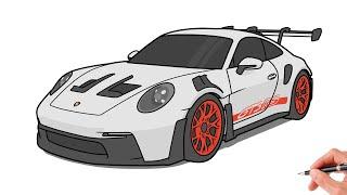 How to draw a PORSCHE 911 GT3 RS / drawing Porsche 992 gt 3 rs 2022 sports car